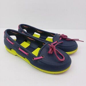 Crocs Womens Size 4 Blue Pink Green Slip On Comfort Loafer Boat Shoes